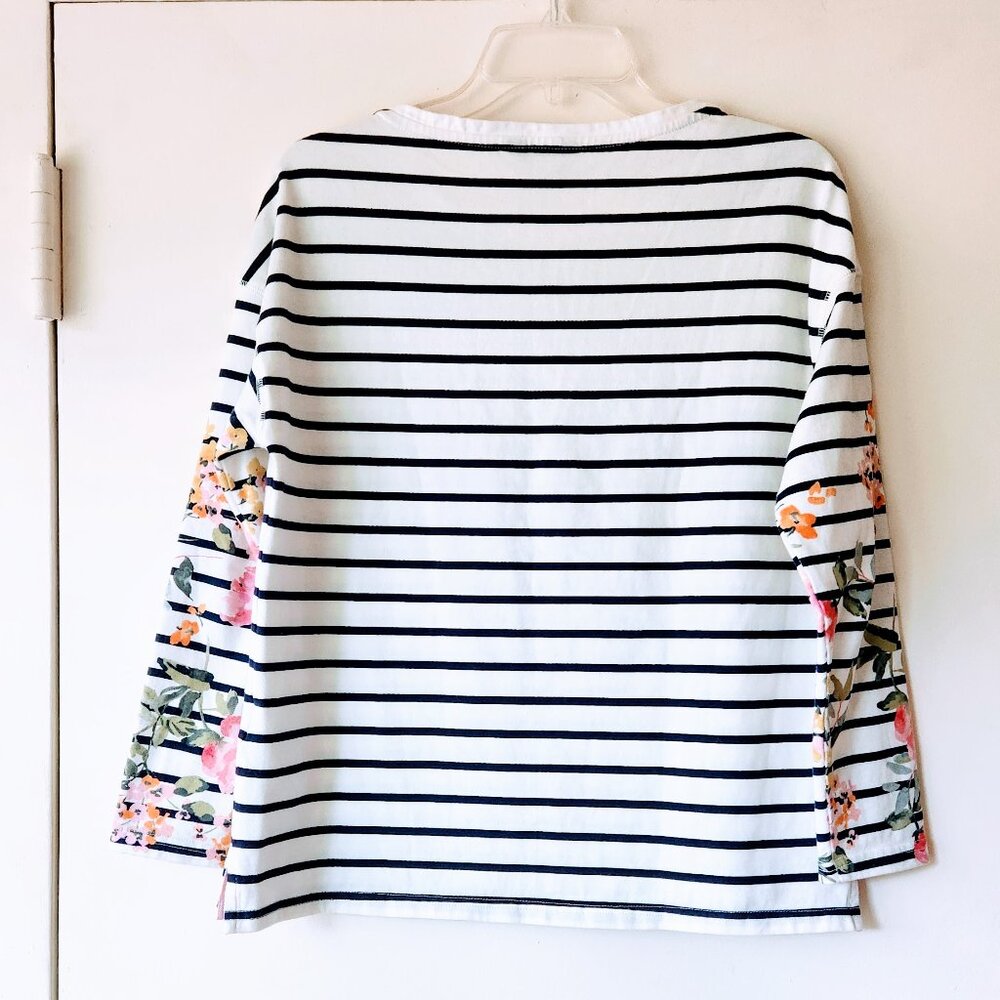 JOULES US sz 8 Women Harbour Floral Printed Cotton Jersey Top Navy White Stripes - Picture 6 of 11